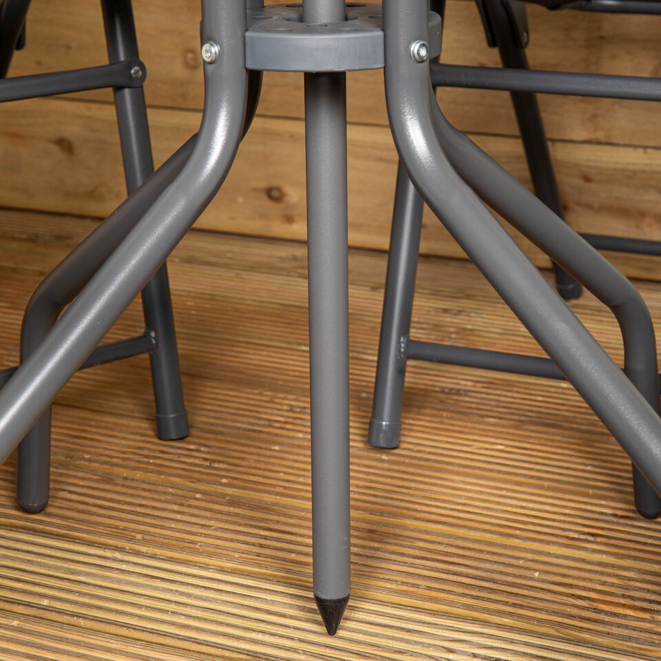 image 1 of Samuel Alexander Outdoor 4 Seater Round Glass Top Table and Chairs Patio Set with Parasol in Grey