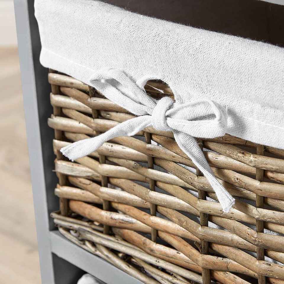 image 1 of Chest Of Drawers Hallway Storage Organiser Wooden Wicker Baskets Fully Assembled | Grey