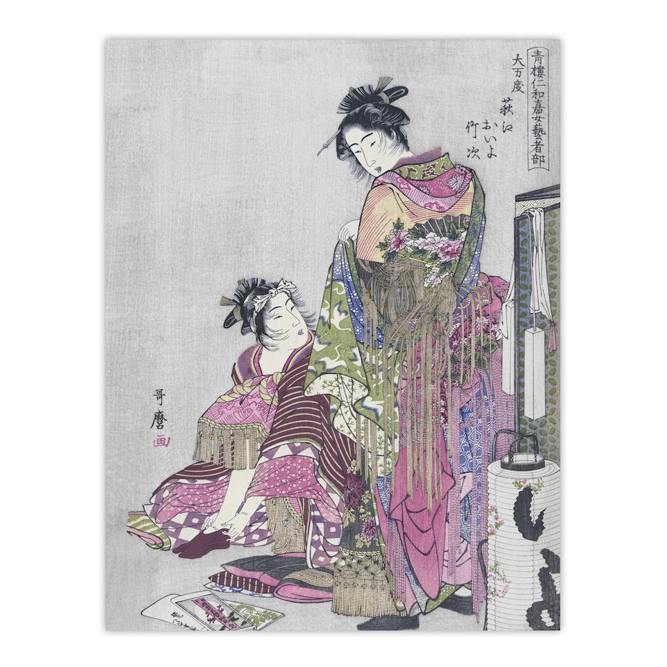 image 1 of Husband And Wife Portrait Vintage Japan Wall Art Print Kitagawa 24x32"