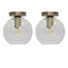 Set of 2 Barnum - Dimple Glass Globe Antique Brass Ceiling Lights