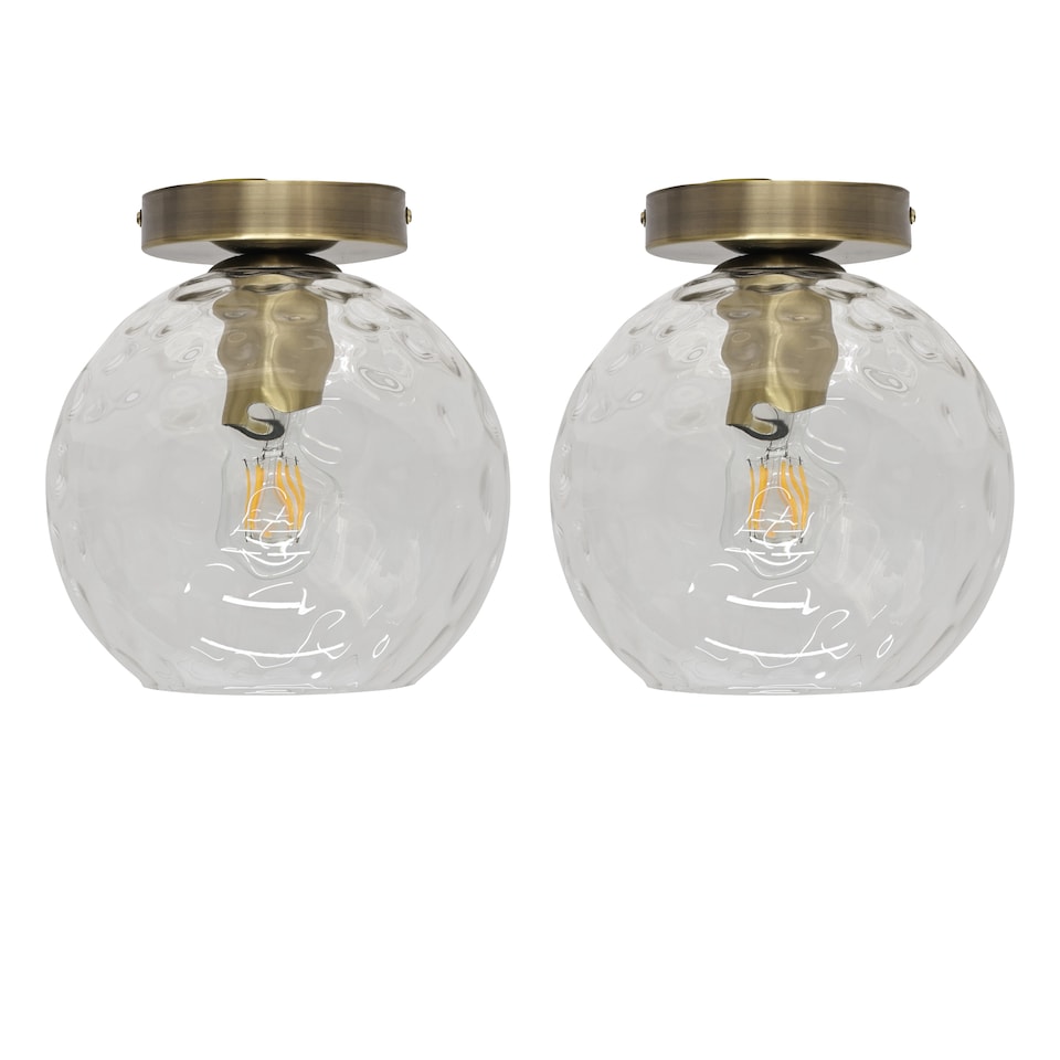 image 1 of Set of 2 Barnum - Dimple Glass Globe Antique Brass Ceiling Lights
