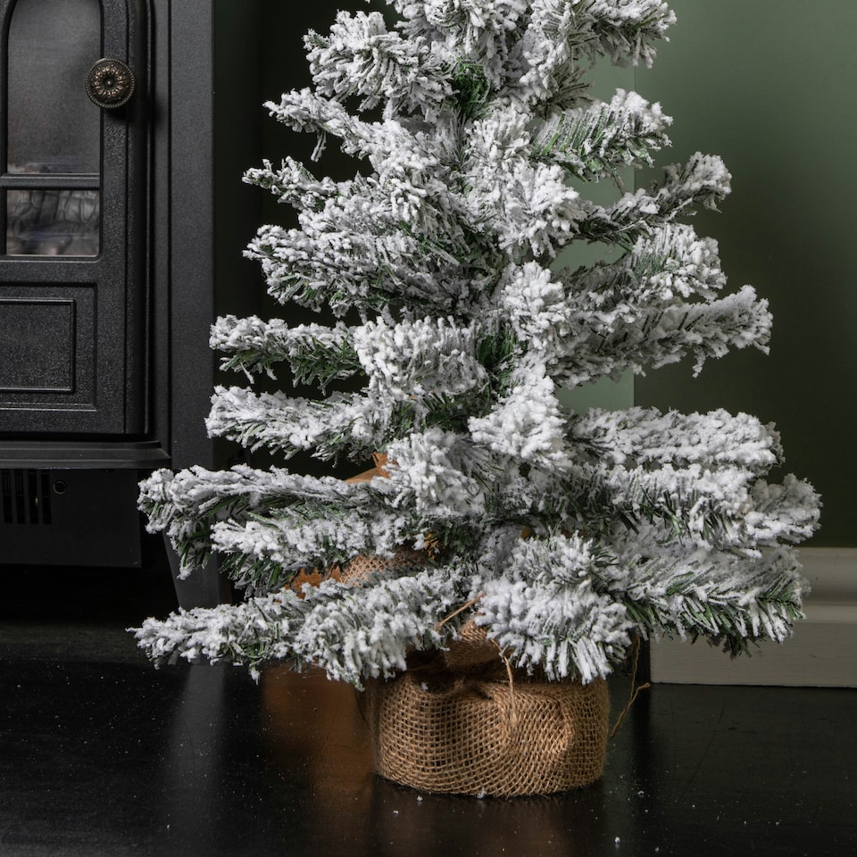 image 1 of 60cm Mini Imperial Snow Flocked Christmas Tree in Burlap Base