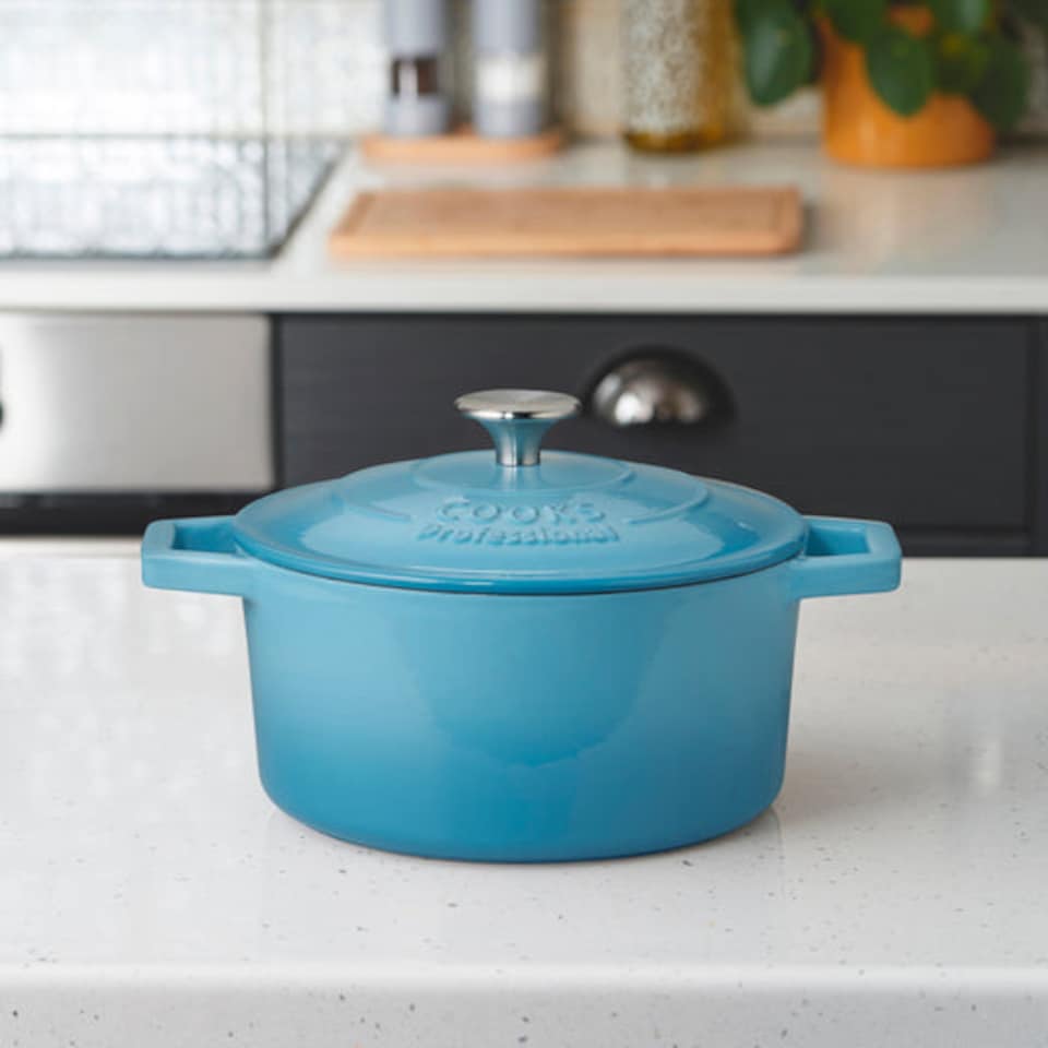 image 1 of Cooks Professional Set of 3 Cast Iron Casserole Dishes 20, 26 & 28cm | Blue | Blue
