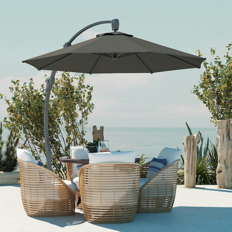 image 1 of Outsunny 3(m) Garden Cantilever Parasol with Crank Aluminium Frame Grey | Grey | 366L x 294W x 280H cm