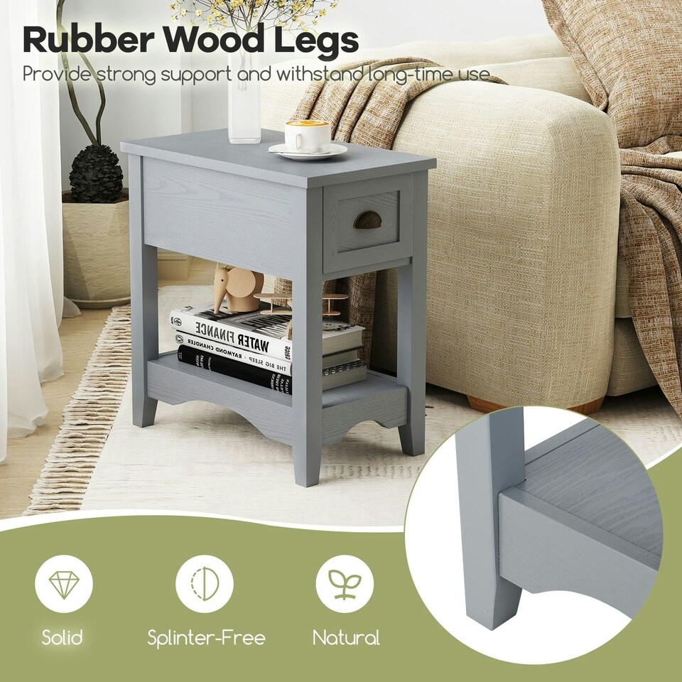 image 1 of COSTWAY Nightstand Side End Table Retro Side Table Grey Grey