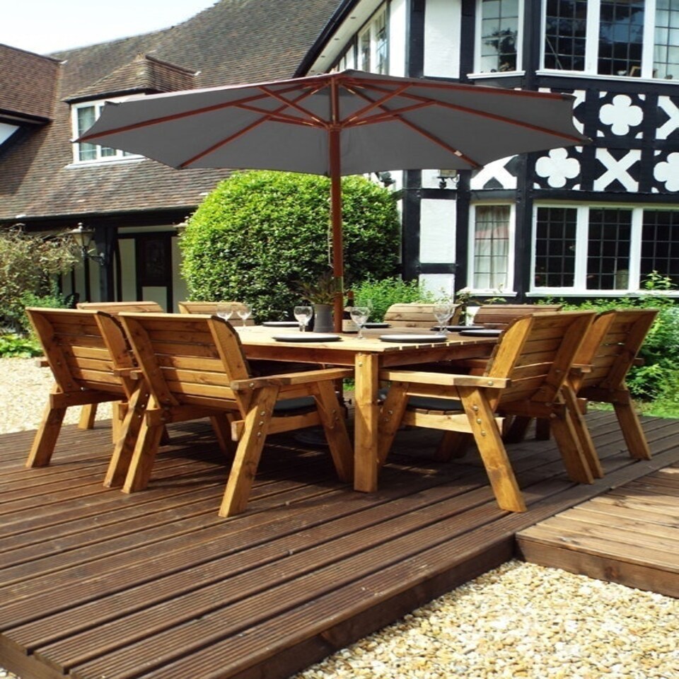 image 1 of Eight Seater Square Table Set with Cushion - W250 x D250 x H98 - Fully Assembled - Grey