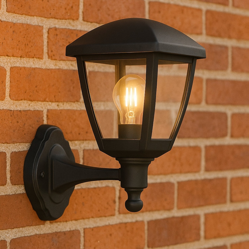 image 1 of CGC NOVA Large Black Outdoor Wall Lantern Light, IP44 Polycarbonate, Clear Diffuser, E27 Socket