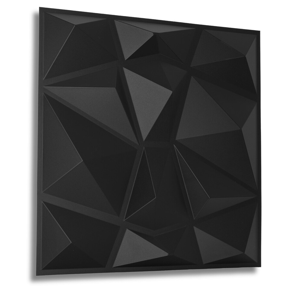 image 1 of NOVECRAFTO Geometric Diamond 3D Wall Panels – 6 Sheets Covering 1.5 sqm (16.15 sqft) – Matte PVC Cladding Panels 50x50cm Diamond Design Black