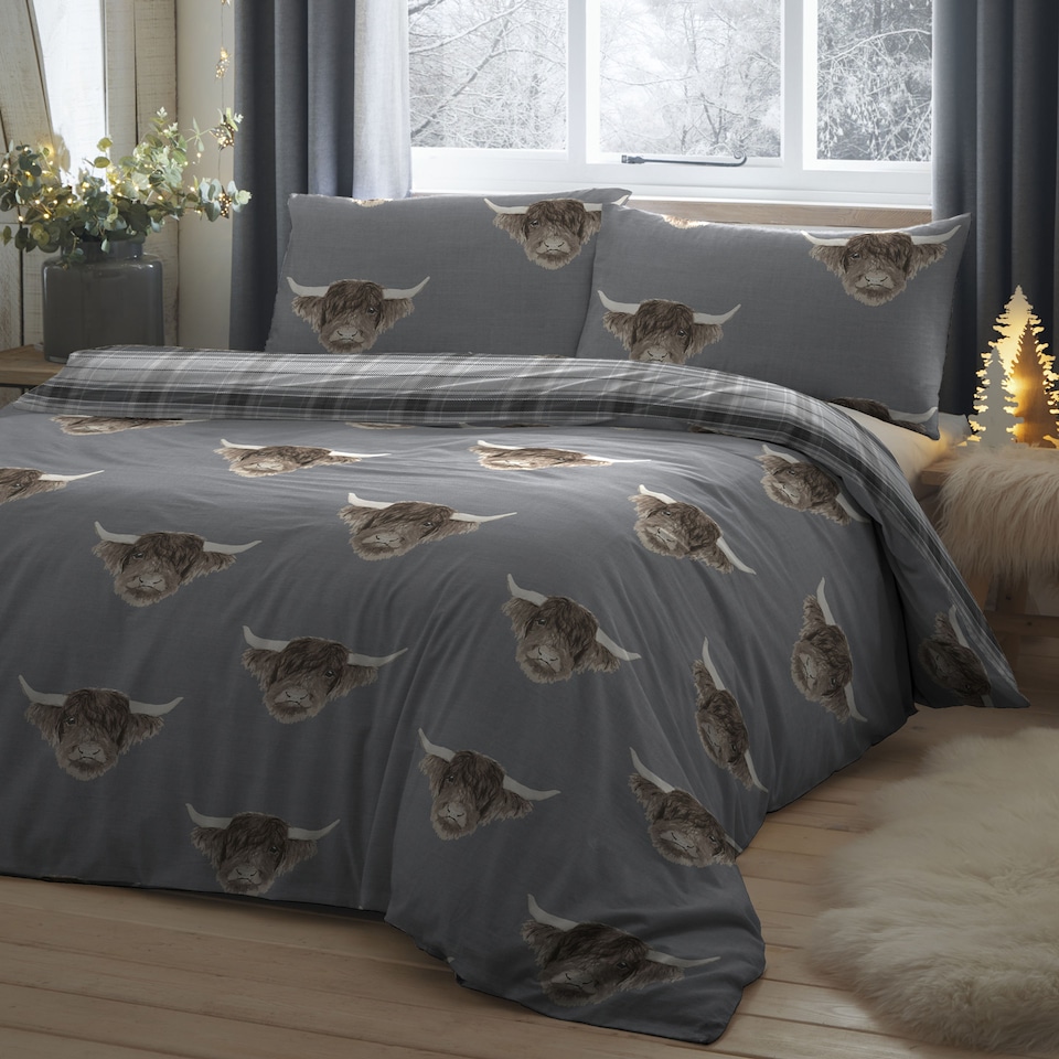 image 1 of Fusion Highland Cow Duvet Cover Set Grey