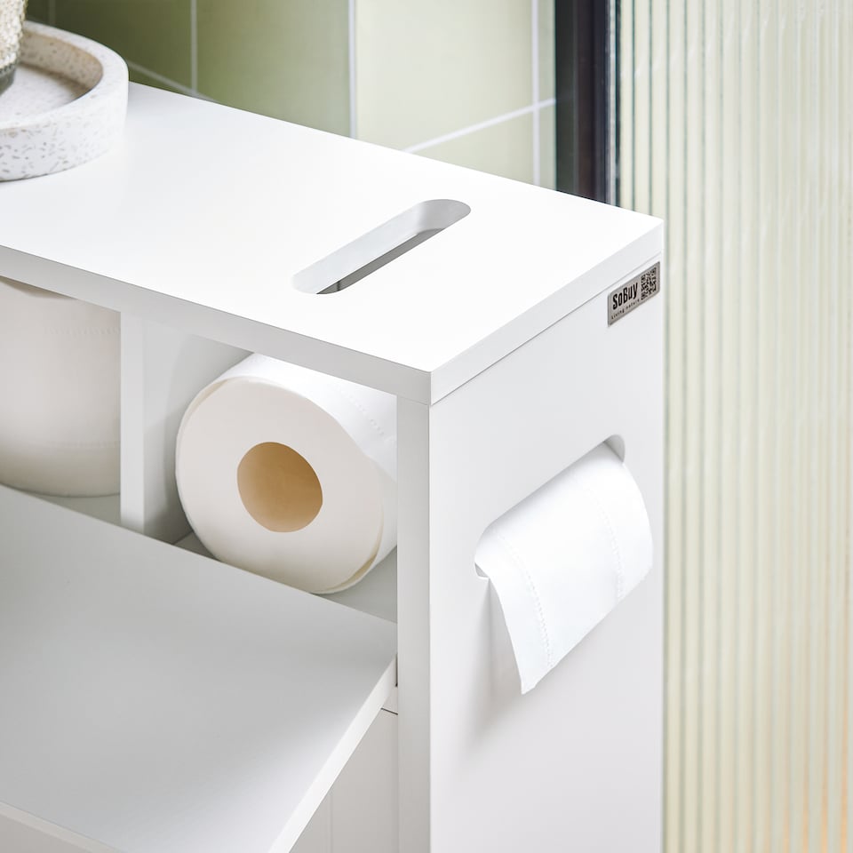 image 1 of SoBuy BZR31-W,Slim Bathroom Cabinet on Wheels with Sliding Doors | White | White | 1