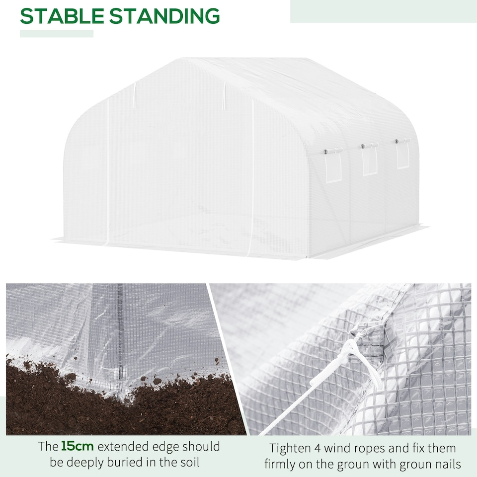 image 1 of Outsunny Walk-In Polytunnel Greenhouse w/ Roll Up Door Windows, 3.5x3x2 m White