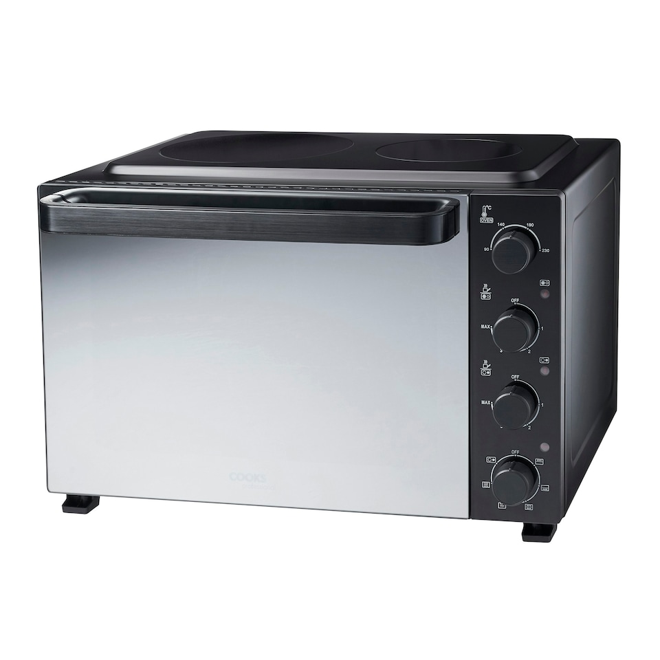 image 1 of Cooks Professional Mini Oven | 48 Litre with 2 Ceramic Hobs | 1800W Oven | 1000W and 1500W Ceramic Hobs | Black Contemporary