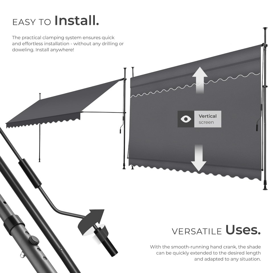 image 1 of Awning with hand crank - pressure fitted , height adjustable | Black | black/grey | 400 x 180 cm | 1