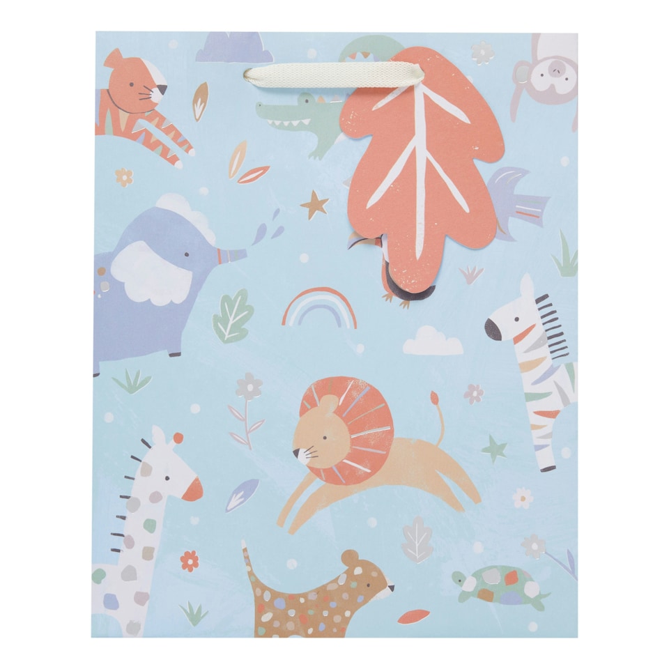 image 1 of Multipack of 3 Medium Gift Bags | Party Bags for Presents | New Baby Boy | For Parents | Cute Animals Design Blue