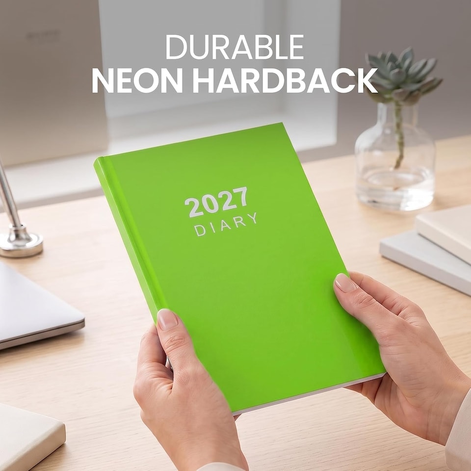 image 1 of 2027 Diary A5 Week to View - Hardback Planner Organiser with Ribbon Bookmark - Weekly Appointment Journal Notebook (Lime) | Green | Lime