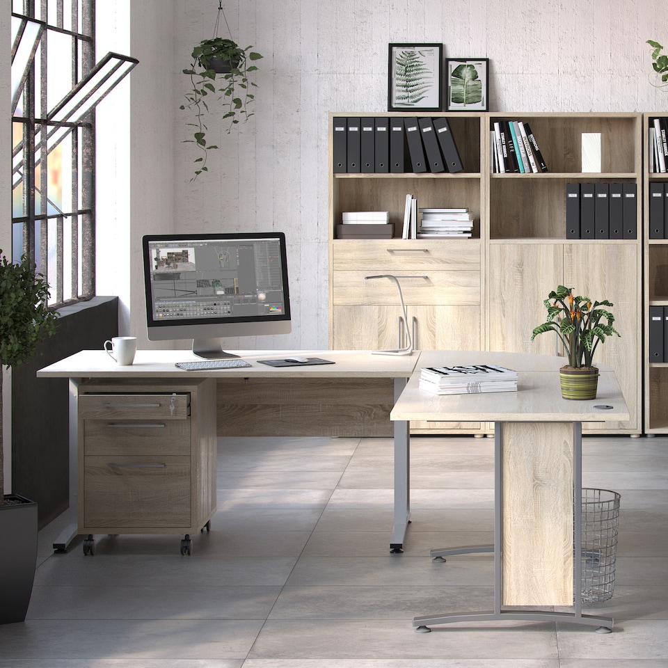 image 1 of Prima Desk 150cm in Oak with Height Adjustable Legs with Electric Control in White