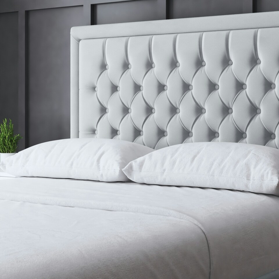 image 1 of Allegra Divan Bed with Upholstered Headboard - Silver - Single / 3ft