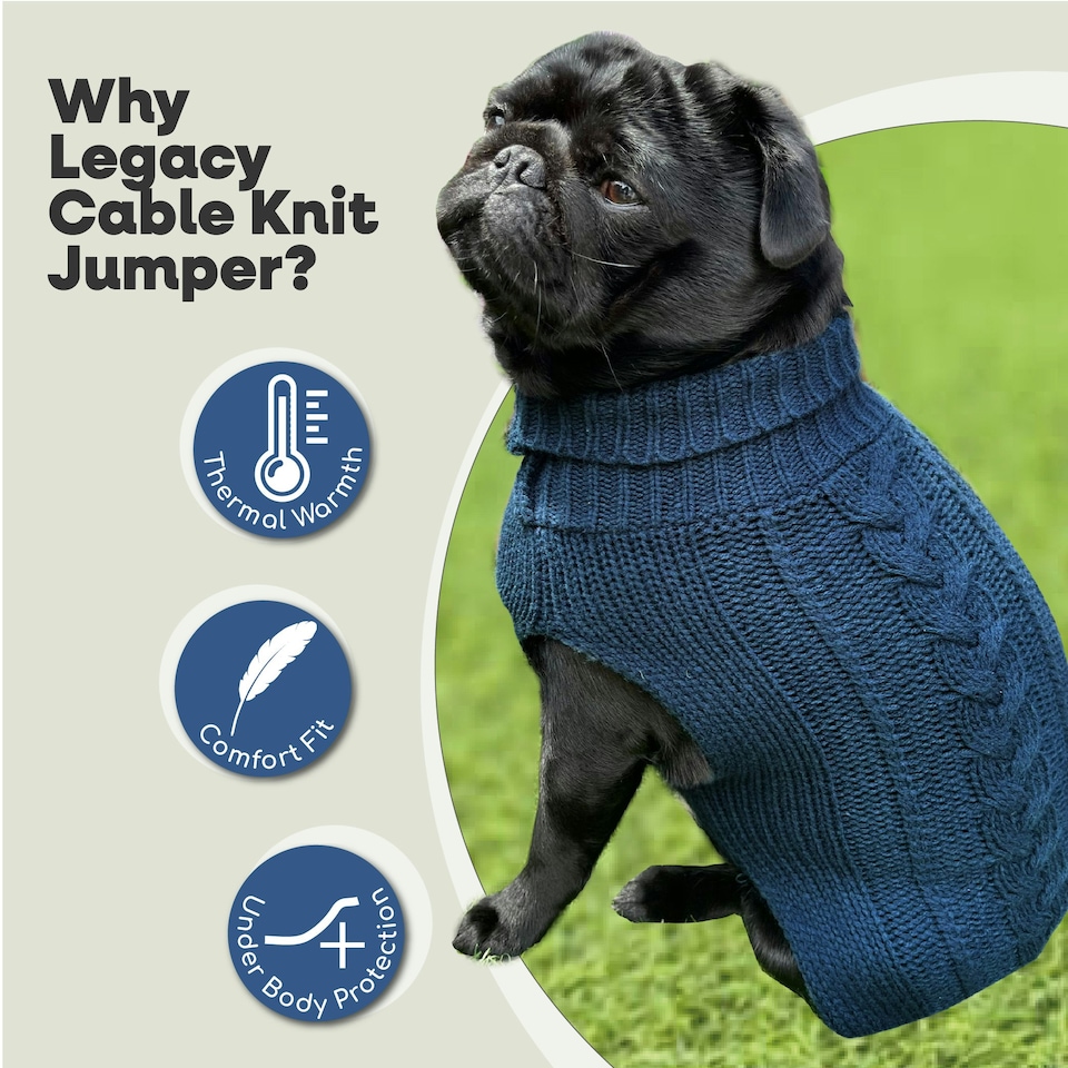 image 1 of HugglePets Legacy Cable Knit Dog Jumper Blue | L