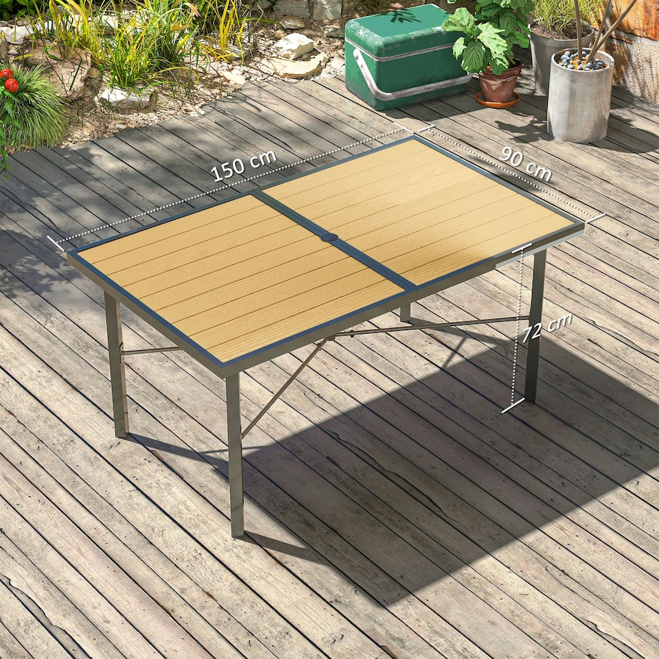 image 1 of Outsunny Dining Garden Table for 6 with 5cm Umbrella Hole Yellow | Natural wood finish