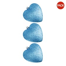 Davies Products Glitter Hearts Bauble (Pack of 3) - Kingfisher Blue - 9cm