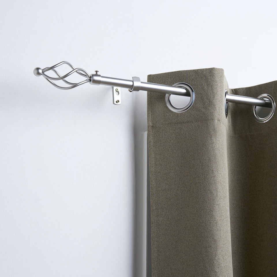 image 1 of OHS Curtain Pole Extendable 16mm Metal Finnials Twist End Rod 70-120cm | Silver