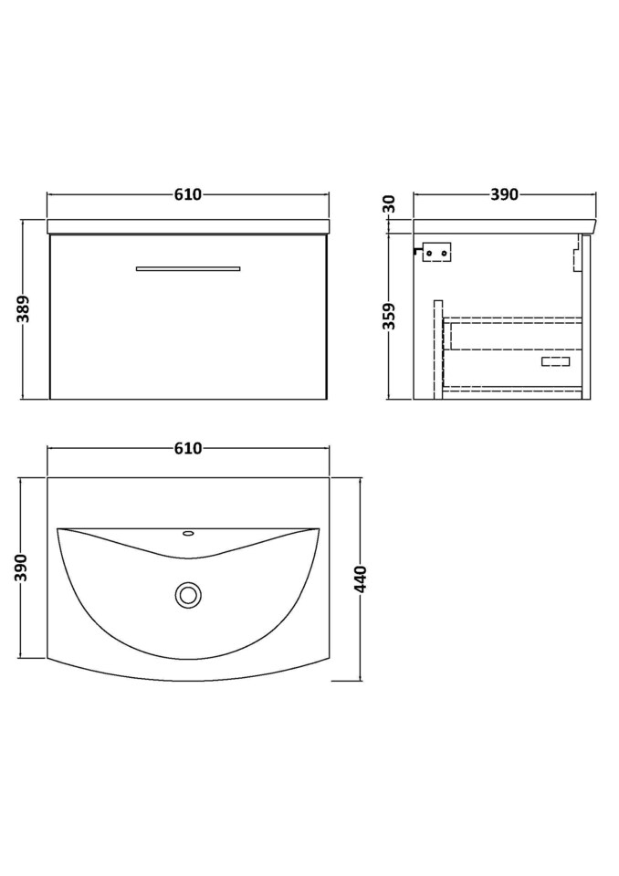 image 1 of Balterley Modern Bathroom Wall Hung 1-Drawer Vanity & Basin | Brown | Bleached Oak | 389 x 610 x 440mm