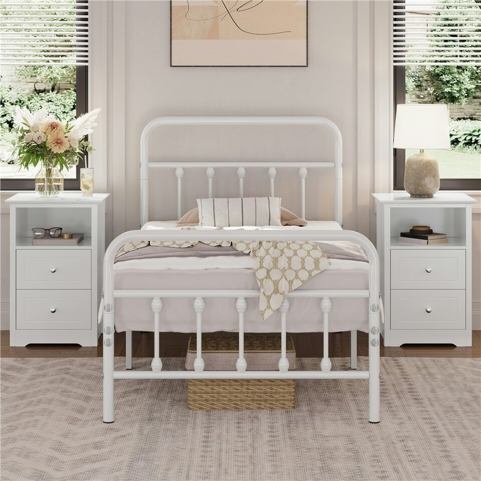 image 1 of Yaheetech Set of 2 Side Tables with 2 Drawers and 1 Cubby