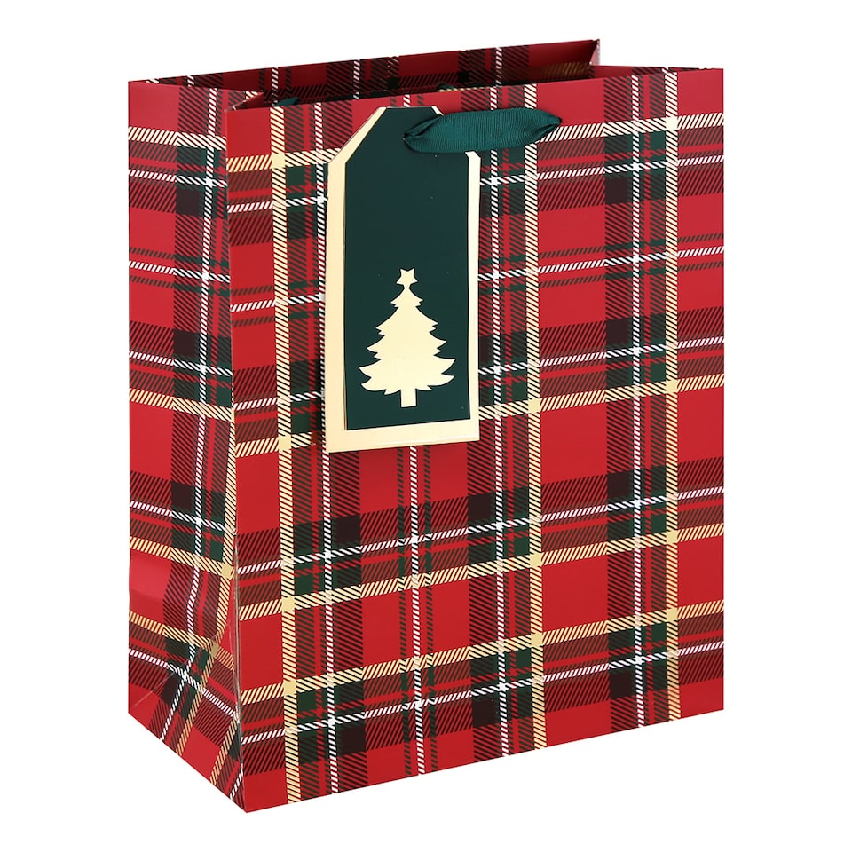image 1 of Red Tartan Christmas Large Gift Bag 33cm