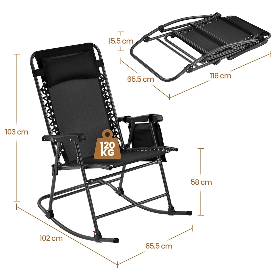 image 1 of Yaheetech 65.5 cm W  Foldable Rocking Lounger with Pillow-Black | Black | Black | One Size | 1