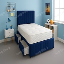 Blue Plush 4ft6 Double Divan Bed Set Headboard & Footboard - No Drawers