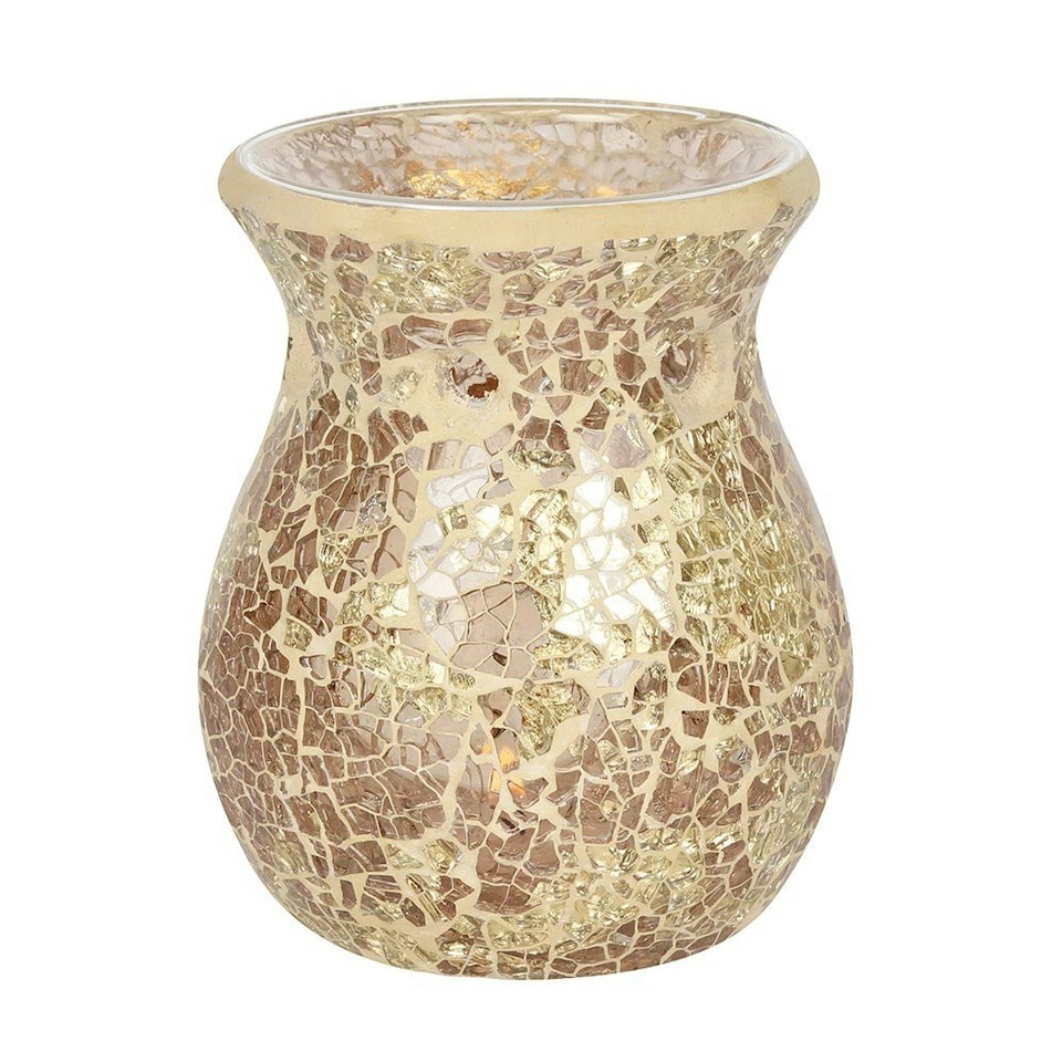 image 1 of Something Different Crackle Effect Oil Burner - Gold - 14cm x 11cm x 11cm