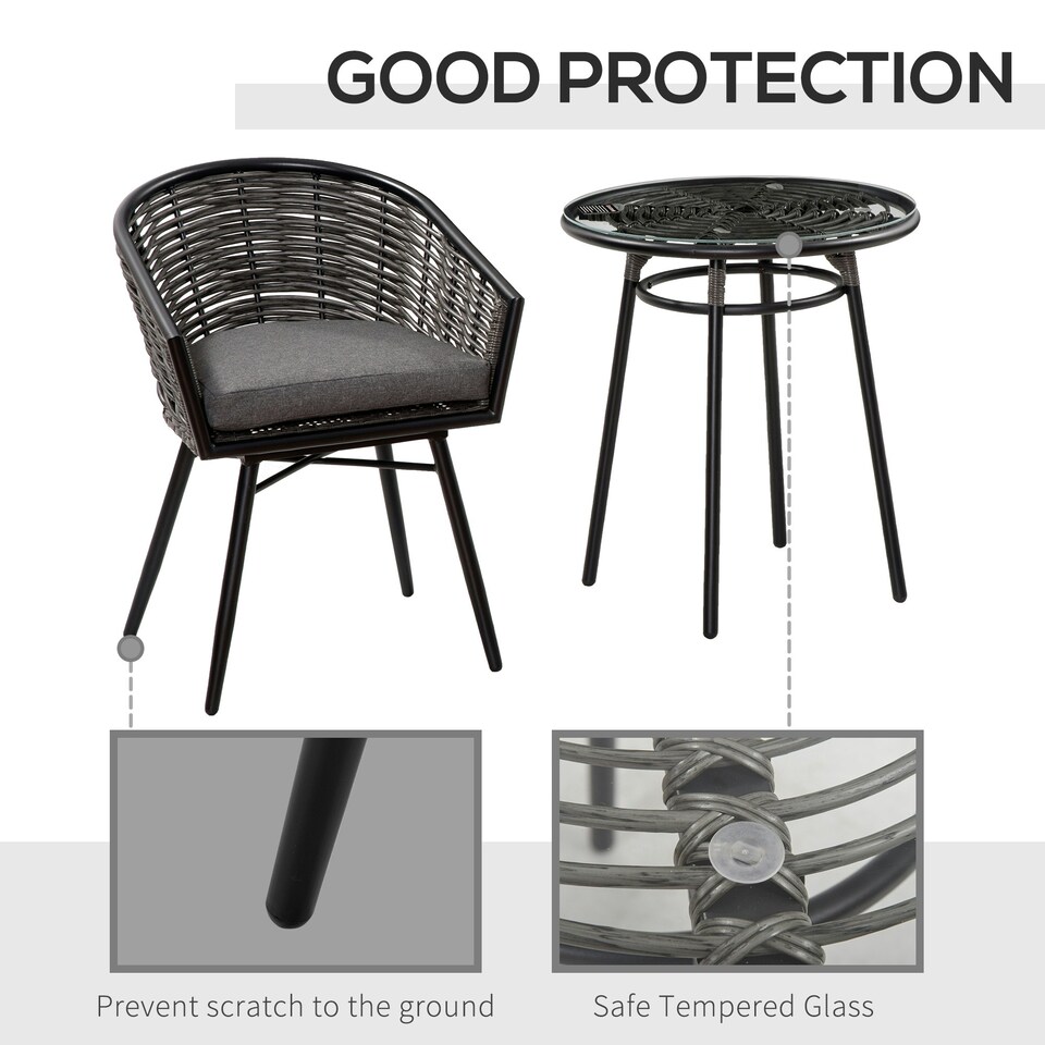 image 1 of Outsunny 3 PCS Patio Resin Wicker Hand Woven Bistro Set 2 Chairs 1 Coffee Table