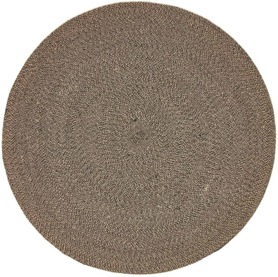 image 1 of Homescapes Linen and Black Melange Braided Rug - 150 cm Round | Black | Linen and black