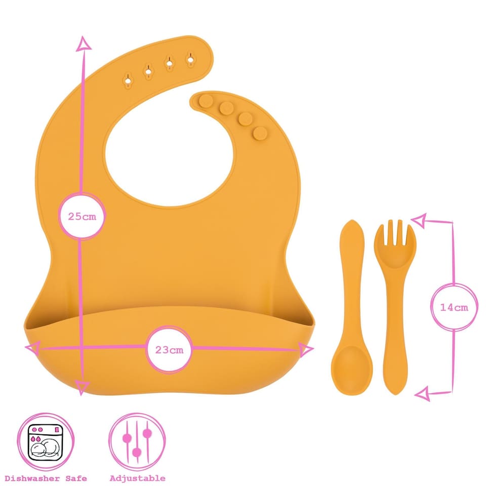 image 1 of Tiny Dining 4pc Silicone Suction Weaning Set - Dusty Rose - Silicone Baby Toddler Feeding Set with Bib, Cup, Plate & Cutlery