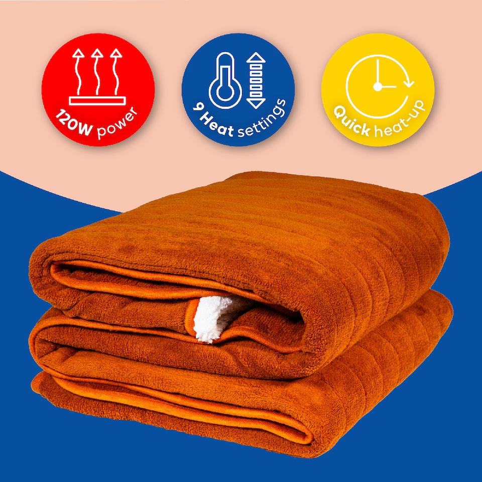 image 1 of Russell Hobbs RHHT1003OR Electric Blanket Orange Heated Throw Sherpa