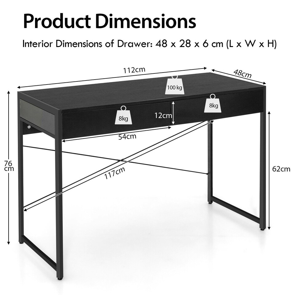 image 1 of COSTWAY Computer Desk Wooden Writing Workstation Black Black