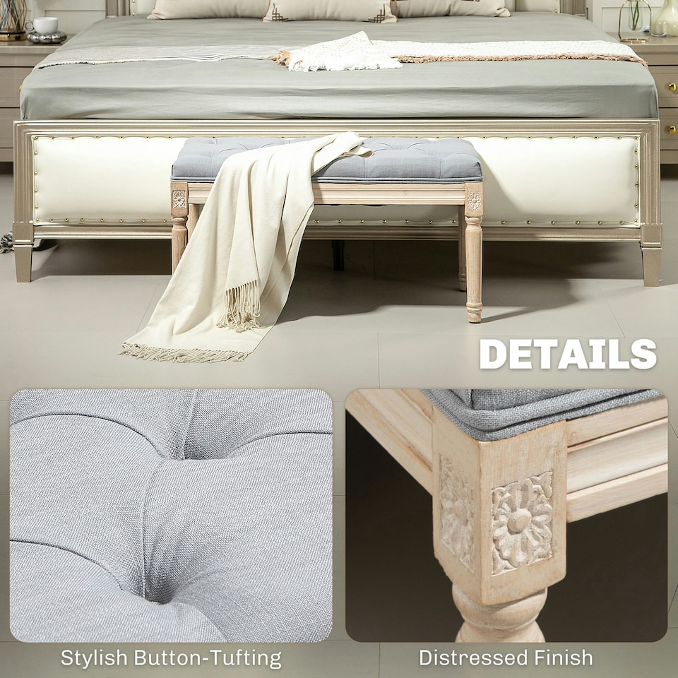 image 1 of HOMCOM End of Bed Bench Tufted Upholstered Foot Stool, Light Grey
