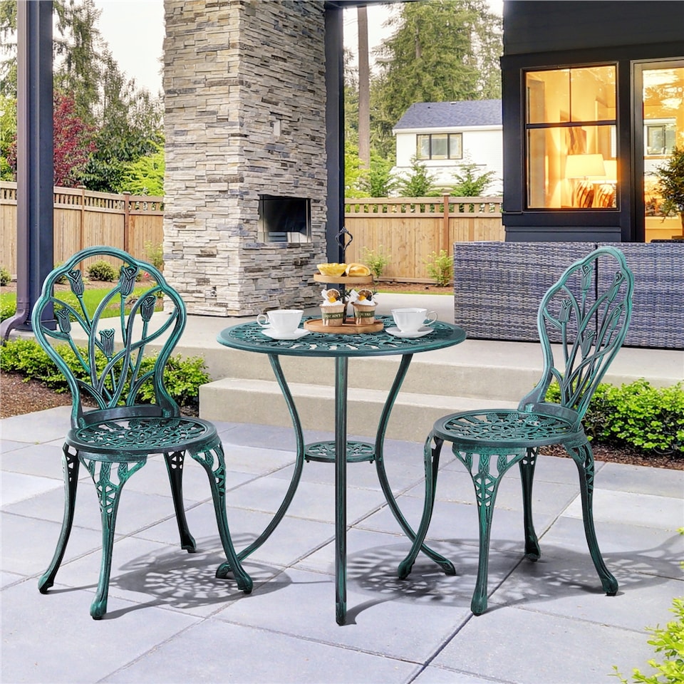 image 1 of Yaheetech 3 Piece Patio Bistro Table Set with Umbrella Hole-Green | Green | Green | 1