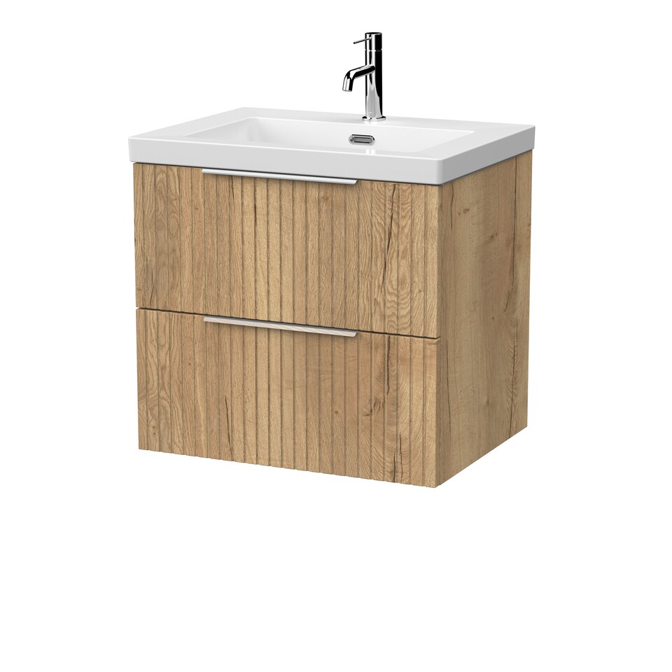 image 1 of Balterley Callingwood Contemporary Wall Hung 2 Drawer Vanity Unit with 1 Tap Hole Fireclay Basin , 600mm, Autumn Oak