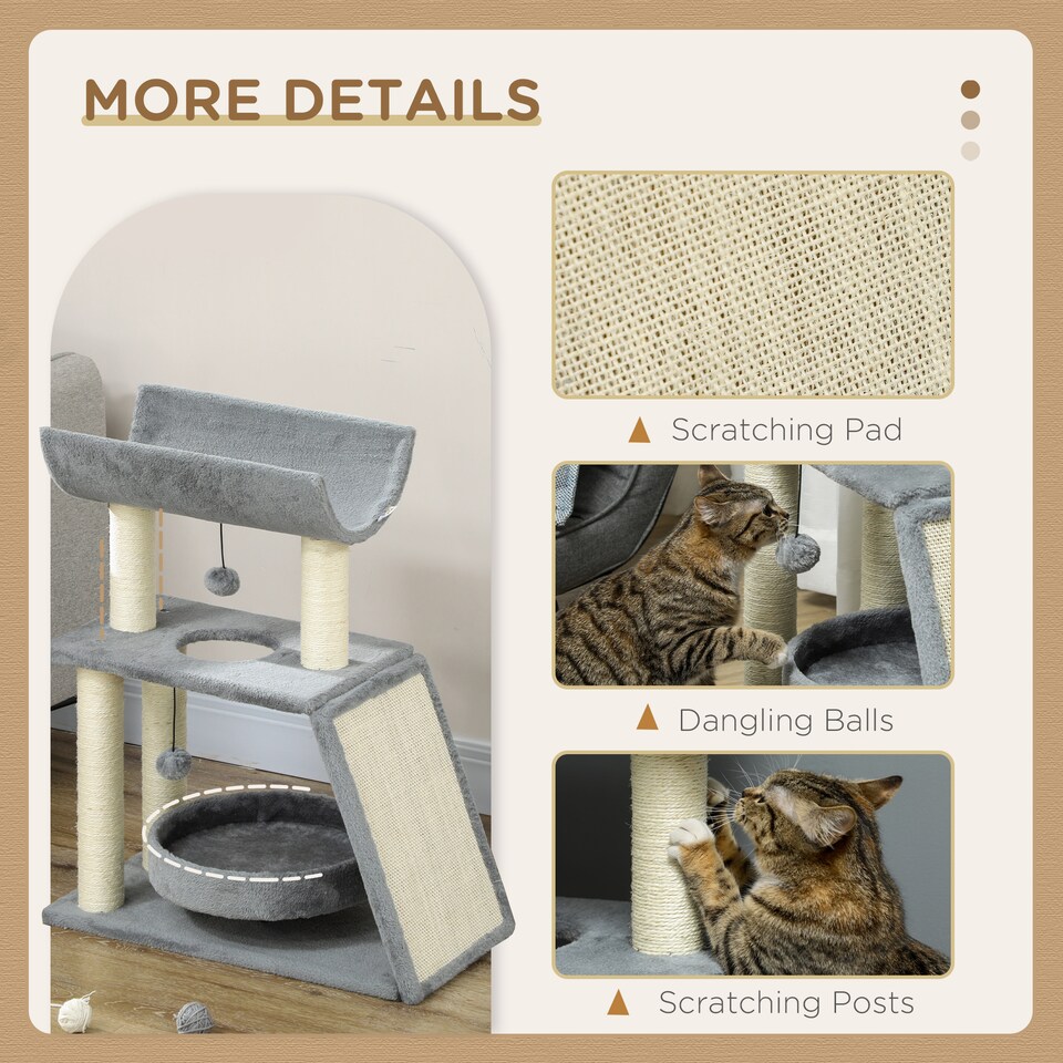 image 1 of PawHut Cat Tree Kitten Tower with Scratching Post Bed Perch Toy