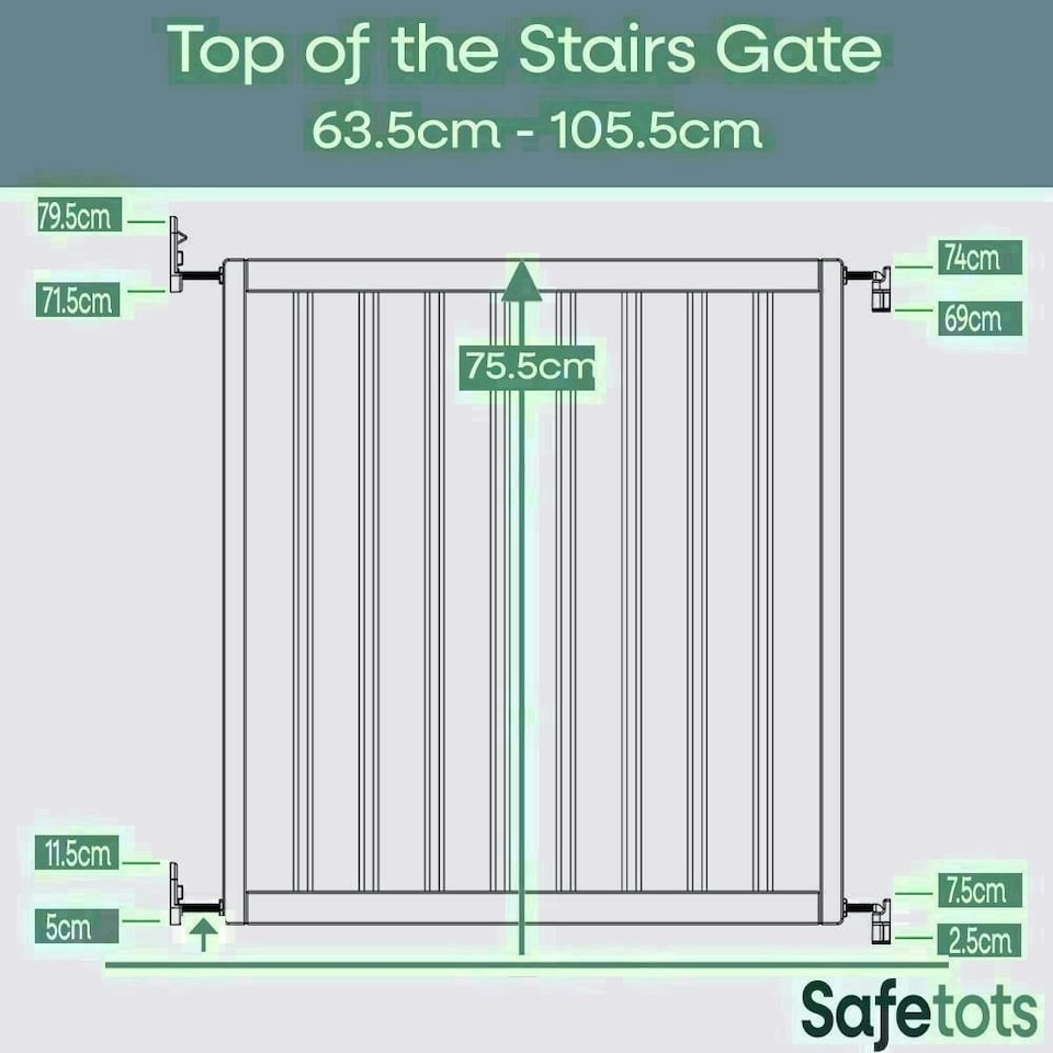 image 1 of Safetots Top of The Stairs Screw Fitted Stair Gate, Azure Blue Wooden, 63.5cm - 105.5cm, Wood Baby Gate, Safety Gate | Blue | 1