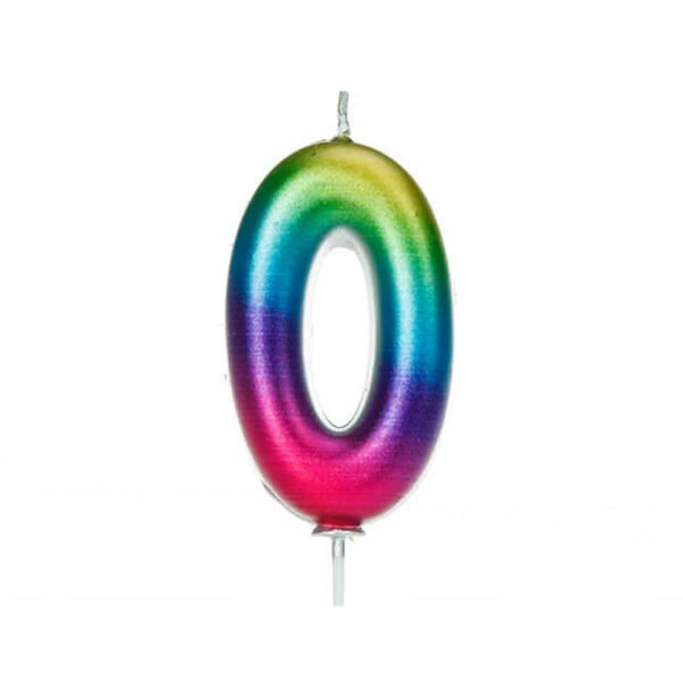 image 1 of Anniversary House Age 0 Metallic Numeral Moulded Pick Candle Rainbow