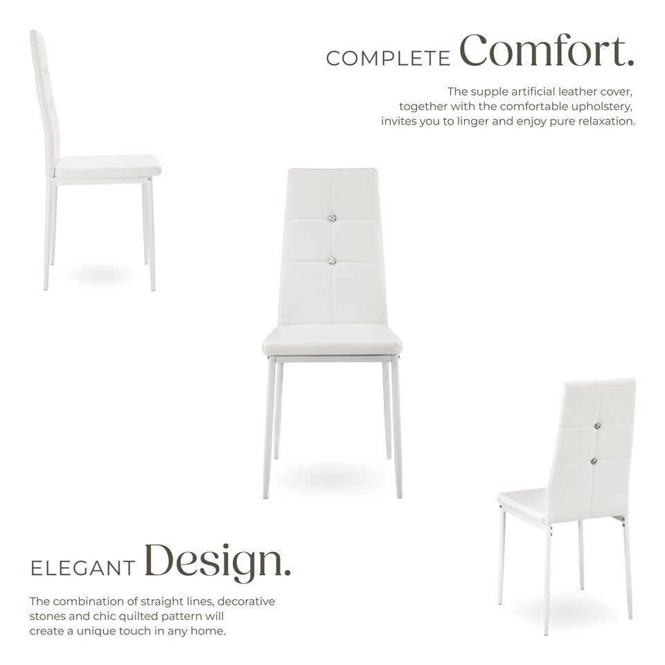image 1 of Dining Chair Set - high backrest, slim steel legs & rhinestone highlights | White | white | 4