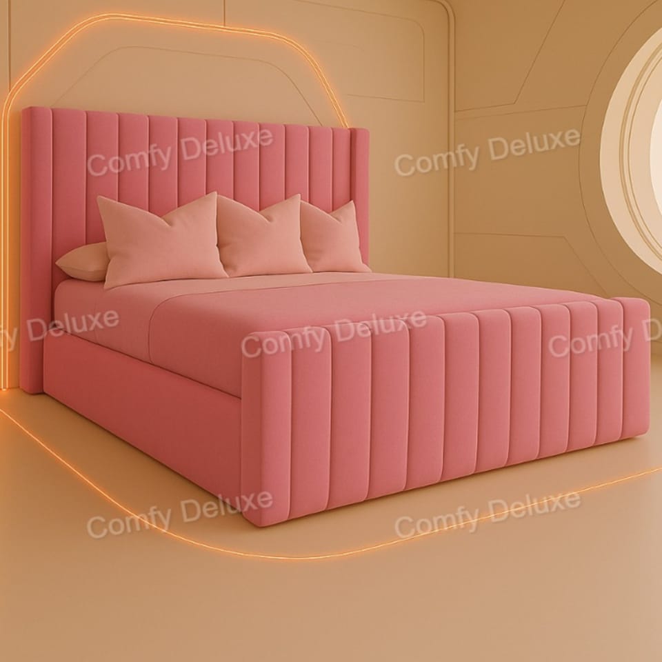6FT Superking  Pink Plush Bed Frame With 54inch Headboard Solid Bed Base