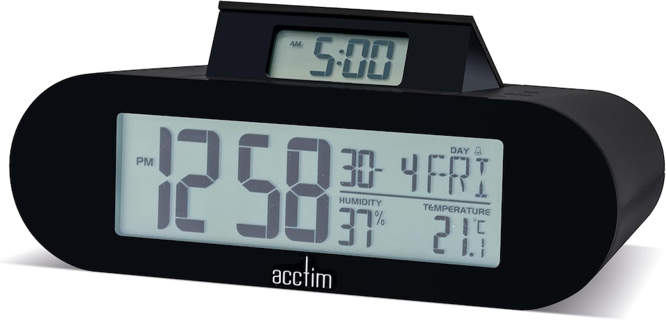 image 1 of Acctim Kian Digital Alarm Clock Crescendo Alarm Date, Temperature & Humidity Display Pop Up Alarm | Black | Soot