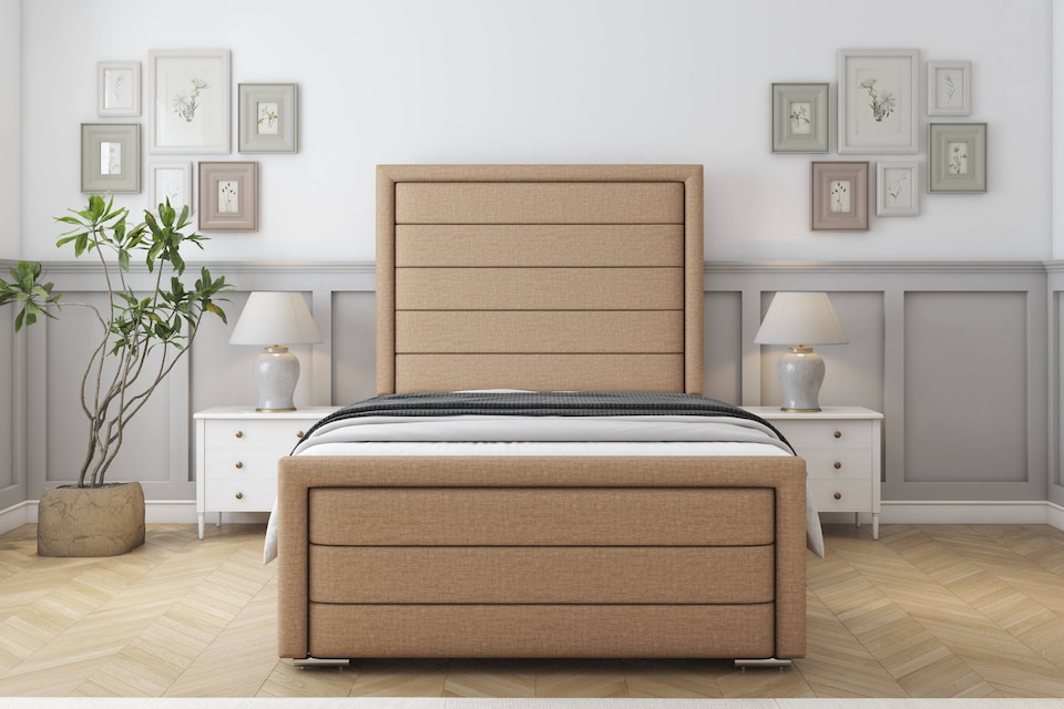 image 1 of Sloomy Ashford Latte Dumfries Bed Frame With Mattress With 50" Upholstered Headboard 2'6 Small Single