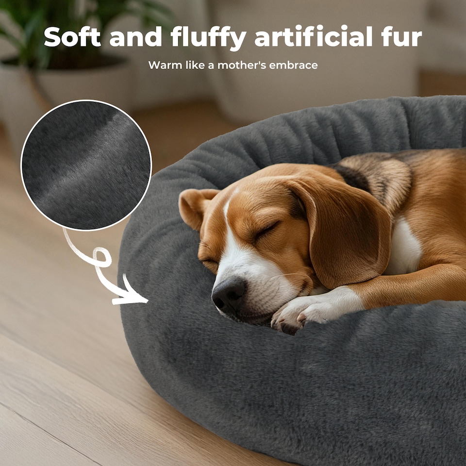 image 1 of Skylos Dog Bed Donut Cushion Plush Calming Washable Large Pet Beds Grey | Grey | 110 x 85cm | One Size