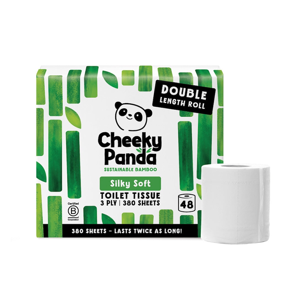 image 1 of Cheeky Panda Double-Length Silky Soft Bamboo Toilet Paper 48 rolls 380 3 ply sheets | White | Size: 48 Rolls | 48