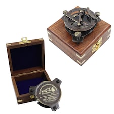 Engraved 3-Inch Gunmetal Sundial Compass with Wooden Box
