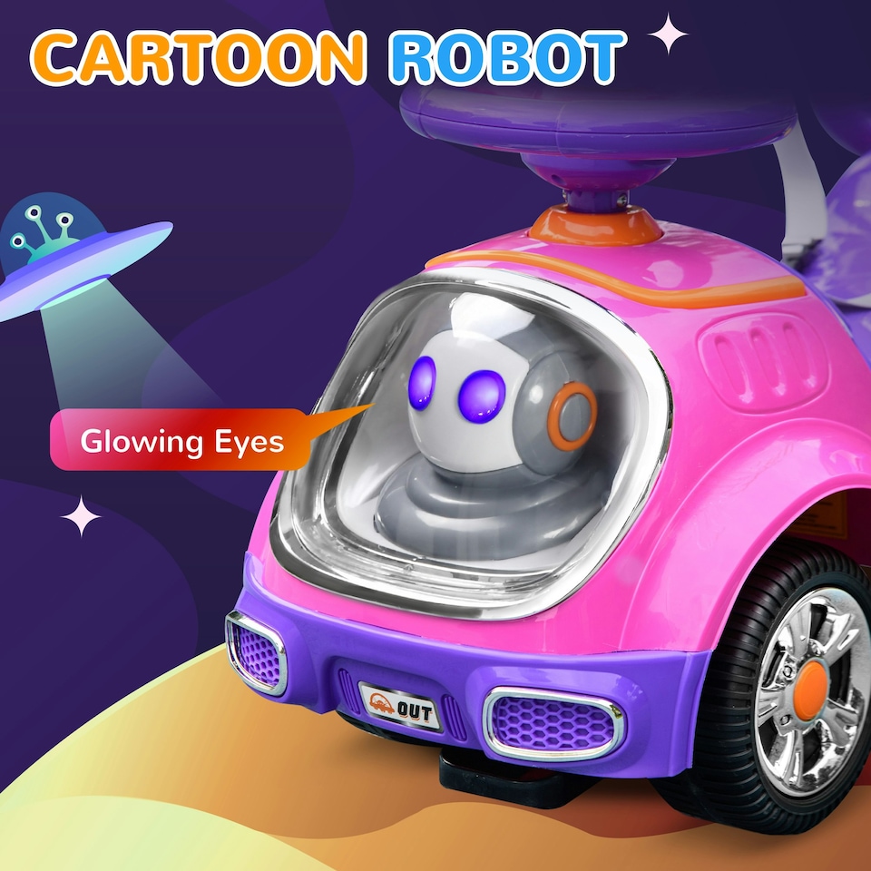image 1 of AIYAPLAY 3 in 1 Ride on Push Car, Cartoon Robot Foot to Floor Slider - Pink